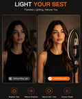 Comparison of video lighting with and without 50 Inch Ring Light With Stand And Phone Tripod LED Ring Light With Remote 3 Color Modes.