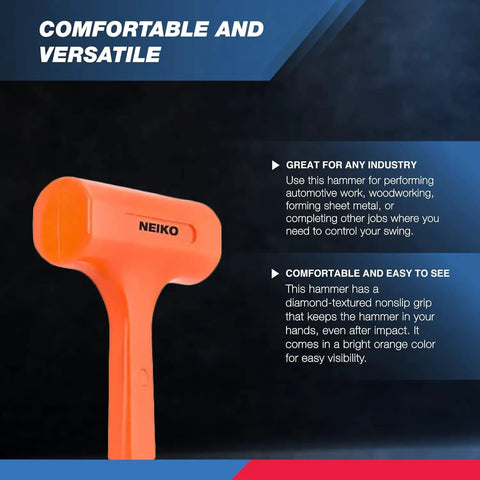 4 Lb Neon Orange Dead Blow Hammer With Unibody Molded Construction, shown from the side with beefed up checkered grip