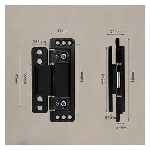 Hidden Door Hinges Set Of 2 Adjustable Concealed Hinges For Smooth Door Swing dimensions shown, durable steel hardware