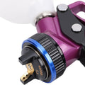 Close-up of the Straight Up Pro HVLP Spray Gun With Six Hundred Ml Cup And One Point Three Mm Nozzle, showing the tip and adjustment knobs.