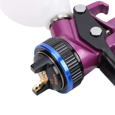 Professional HVLP Spray Kit With 600Ml Cup And 1.3Mm Nozzle close-up of nozzle and adjustment dial for precise control.