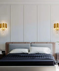 Crystal Wall Lamp Mid Century Modern Gold Sconce Light For Living Room Bedroom Hallway With Crystal Glass Antique Gold Finish shown in bedroom