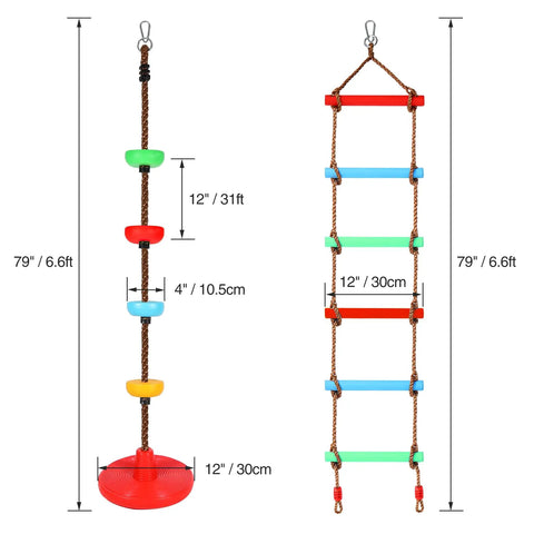 Rope Ladder And Disc Swing Set For Kids, Durable Climbing Ladder For Swing Sets with Snap Hooks, 79 inch, colorful outdoor set