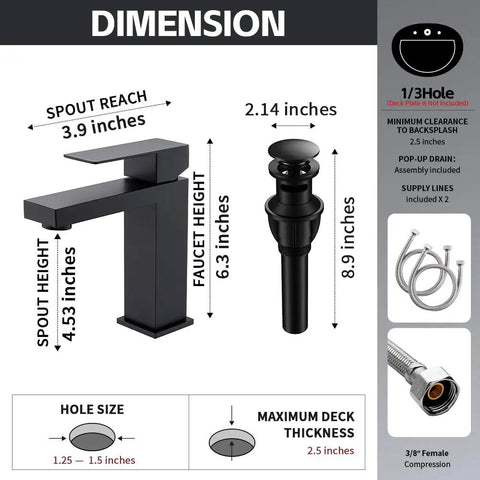 Go To Matte Black Bathroom Faucet With Smooth Single Handle And Included Pop Up Drain, Fresh Square Vanity Sink Tap For No Hassle Single Hole Deck Mount Setup And Solid Daily Performance