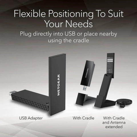 WiFi 6E USB Adapter For PC AXE3000 3Gbps shown with direct USB plug and extended cradle options