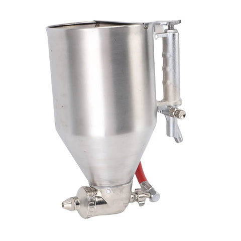 Industrial Grade Pneumatic Cement Mortar Sprayer With 6 Interchangeable Nozzles For Exterior Wall Textured Paint Plaster And Diatom Mud 3.5 Liter Large Capacity Stainless Steel Hopper Gun 1/4 Inlet Nipple rugged stainless steel hopper gun side view.