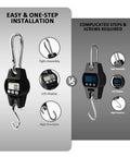 Digital Hanging Crane Scale 660Lb 300Kg With Hold And Tare, easy installation comparison vs complicated setup, shown with LCD display.