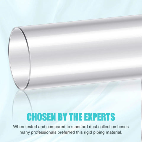Close-up of Clear PVC Tubing 2-1/2 In By 36 In 4 Pack Rigid Plastic Round Tubes For Dust Collection with expert recommendation text.
