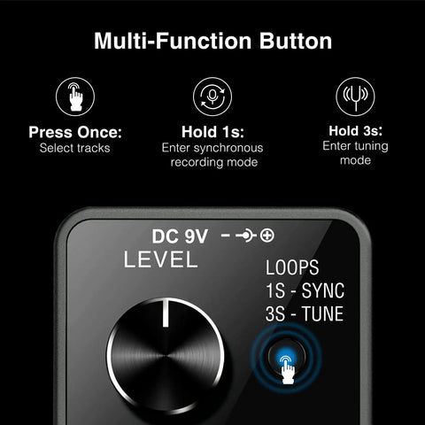 Multi-function button on Guitar Looper Pedal For Electric Guitar And Bass With Sync Tuner LED Screen And Unlimited Overdubs