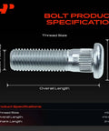 5 Pieces M12 1.50 Wheel Studs For Honda And Acura Cars Including CR V Civic Accord Pilot Odyssey HR V Crosstour RDX TLX TSX NSX Legend RL CL Isuzu Oasis Beef Up Your Ride With DIY Wheel Upgrades And Everyday Street Ready Rides shown in bolt specification with dimensions.