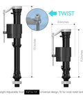 Universal Quiet Toilet Fill Valve And Comprehensive Repair Kit, height adjustable from 9.2 to 13 inches, black ABS construction.