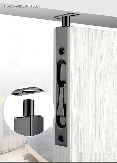 Top Tier Heavy Duty 6 Inch Stainless Steel Door Flush Bolts with a sleek black finish for secure door locking.