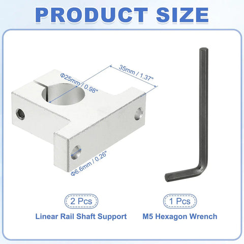 Lightweight Aluminum 25mm ID Linear Rod Rail Mounting Bracket Pack Of 2 For Smooth High Speed Motion In 3D Printers And Robotic Systems, Pro Grade Durable Clamp And Guide Support, with 25mm shaft and 6.6mm holes