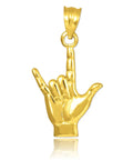 Dope 14K Yellow Gold I Love You ASL Hand Sign Pendant Necklace With Rolo Chain, Small Charm That Says I Love You In American Sign Language