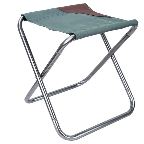 Portable Oxford Cloth Folding Stool With Lightweight Aluminum Frame for outdoor camping and picnics, dark green seat.