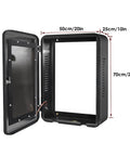 Heavy Duty EV Charger Enclosure Wall Mount Station Box With IP65 Waterproof Rain Protection And Kickass Weatherproof Steel Housing For Electric Vehicles Black, showing opened unit dimensions.
