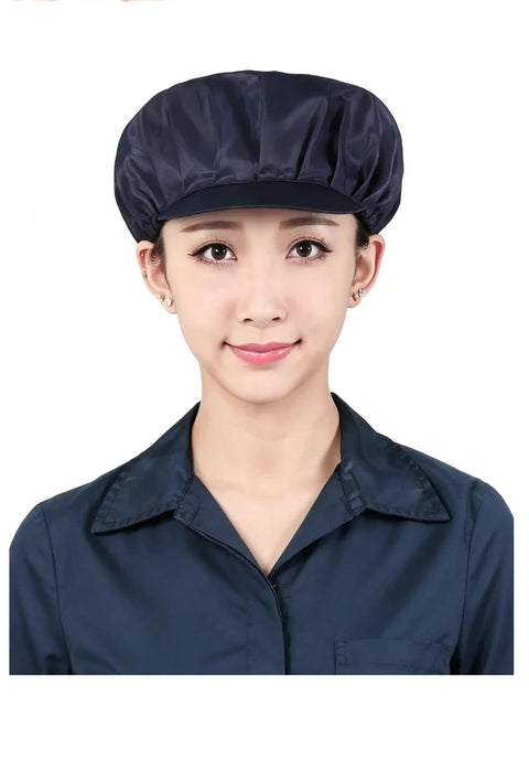 Legit 5 Pack Anti Static Mesh Work Hat With Solid Front Rim And Easy Stretch Band Pull On ESD Cap Unisex Style in navy on model