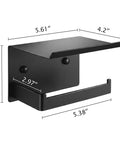 Rock Solid Matte Black Toilet Paper Holder With Storage Shelf Wall Mount For Bathrooms Fits Mega Rolls Rust Proof design with dimensions.