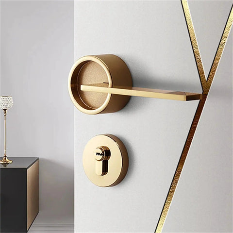 Zinc Alloy Bedroom Door Lock Doorknob Set With Silent Operation Yellow Finish For Easy Install And Real Home Safety