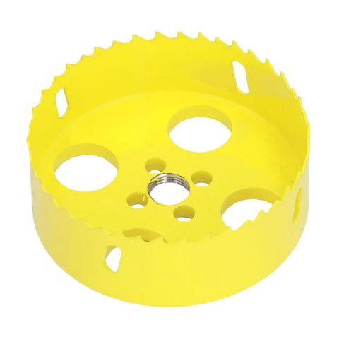 Rock Solid 4-25 Inch Bimetallic Hole Saw Kit For Recessed Lights And DIY Pro Jobs With Dust Bowl And Extras To Cut Wood Metal Pipes Smoothly, yellow hole saw blade