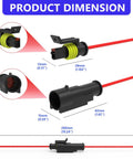 Product dimension view of Top Tier Edinstry Weather Pack Connectors 1 Pin Waterproof Automotive Kit, IP68 Rated 16AWG Male Female Terminals For Car Truck Boat Garage Wiring Projects That Rock. 13mm x 28mm connector, 260mm lead
