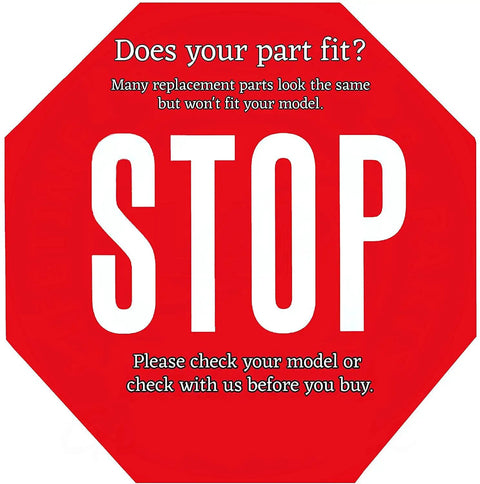 Red stop sign warning about checking model compatibility for Crisper Bin Drawer Replacement With Humidity Control.