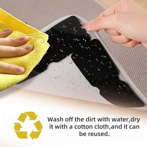 Non Slip Rug Grippers With Strong Adhesive Double Sided Tape for Area Rugs being cleaned with water and cloth