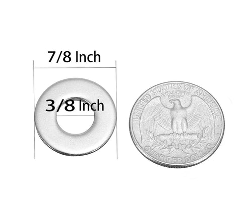 Stainless flat washer 3/8 in hole x 7/8 in outer, 304 stainless steel, 0.078 in thick, 50 pcs
