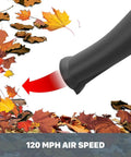 120 MPH air power of cordless leaf blower for lawn care, ultra lightweight 2.7 lbs, blowing leaves with long nozzle for tight spaces
