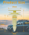 Tough As Nails 30 Pcs Beige Nylon Door Trim Panel Retainer Clips showcasing size dimensions 18mm, 20mm, 23.5mm, 31mm, 8mm.
