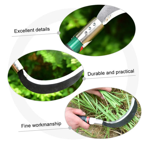Durable Gardening Weeder Tool Set In 2 Pack, showcasing close-up of weeding hook and ergonomic handle, in use in garden.
