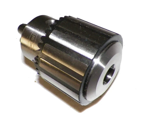 Pro Grade Heavy Duty Drill Chuck Kit 1/32 To 5/8 Inch with angled view of keyed chuck body