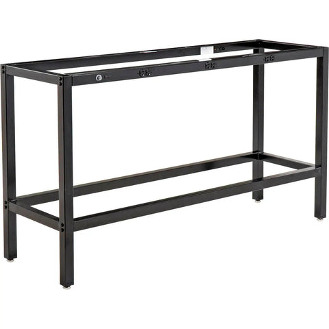 Top Shelf Standing Bar Table With Twelve Built In AC Outlets And Sturdy Footrest Crafted For Cafes Bars And Modern Offices side view of black frame