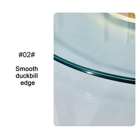 Close-up of Large Round Lazy Susan Turntable With Swivel Assist System, 100 Cm Diameter Glass Serving Tray showing smooth glass edge.