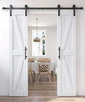 36 Inch By 84 Inch Double Barn Door With 6.6 Feet Sliding Door Hardware And Handle Included in white, installed in interior room.
