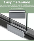 Gray Shower Door Bottom Track Two Pack, Single-Sided Channel With Widths Half Inch And Three-Eighths Inch, Fits Glass Door Thickness Seven Sixteenths Inch And Five Sixteenths Inch, Durable PVC For Secure Fit And Smooth Operation, shown installed as a guide for sliding glass doors.