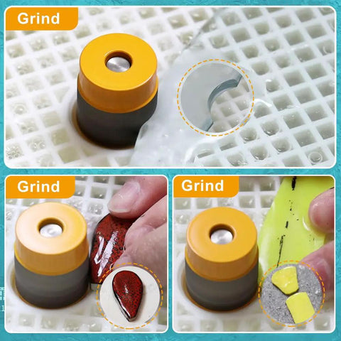 Stained Glass Grinder Bits Set With Diamond Heads In 1/8 Inch, 1/4 Inch, 3/4 Inch And 1 Inch Core on a grinder surface