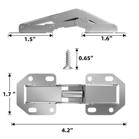 Frameless Cabinet Hidden Hinges 90 Degree No Fuss Quick Install 8 Pack with dimensions and screw.