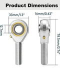 Set Of 4 POSB8 Rod End Bearings With Jam Nuts, 1/2 Inch Bore, 1/2-20 Right Hand Thread, Male Joint, Self Lubricating, Ideal For Racing, Off Road And Industrial Equipment, Heavy Duty Linkage dimensions diagram showing 33mm and 78.5mm