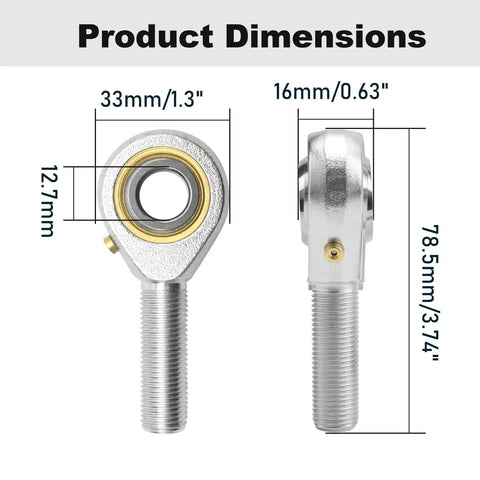 Set Of 4 POSB8 Rod End Bearings With Jam Nuts, 1/2 Inch Bore, 1/2-20 Right Hand Thread, Male Joint, Self Lubricating, Ideal For Racing, Off Road And Industrial Equipment, Heavy Duty Linkage dimensions diagram showing 33mm and 78.5mm