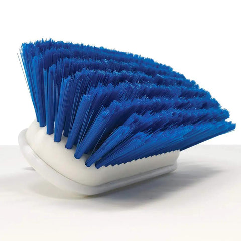 Medium Boat Deck Brush With Heavy Duty Marine Head, Eight Inch Bristles And Bumper, Three Quarter Inch Thread Handle in blue