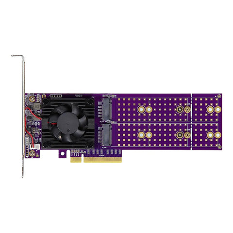 Kickstart Desktop Upgrade With This Dual Bay M.2 NVMe Enclosure, PCI Express 4.0 riser card, featuring thermal cooling fan.
