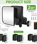 Heavy Duty Golf Cart Rearview Mirror No Drill Required Folding Adjustable 180 Degrees dimensions with side mirrors and brackets
