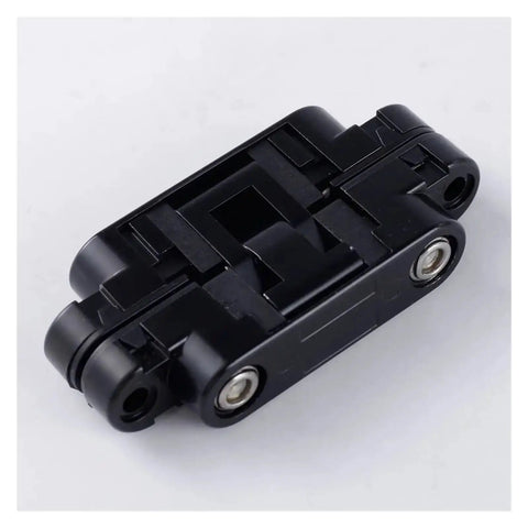Black hinge detail of Chrome Adjustable Concealed Invisible Cabinet Hinge HES3D70 Dope Hidden Hardware For Modern Kitchens And Cabinets