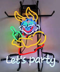 Lit Neon Bar Sign For Wall Decor And Vibe Lighting Real Glass Handmade Neon with warm glow featuring colorful "Let's party" design.