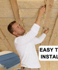 Man installing Solid As A Rock Spring Steel Insulation Support Wires 16 Inch 50 Pack Heavy Duty Batt Hangers in ceiling.