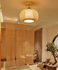 Bamboo Cage Ceiling Light in Wood Finish, Rural Style Pendant for Dining Room and Living Areas, Semi Flush Mount Fixture