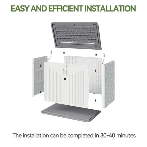 Exploded view of Outdoor Resin Storage Cabinet With 35 Cu Ft Capacity Waterproof Horizontal Shed components for easy assembly