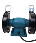 Knockout 6 Inch Bench Grinder With 300 Watt Motor And 3540 RPM dual wheels positioned for sharpening and polishing.