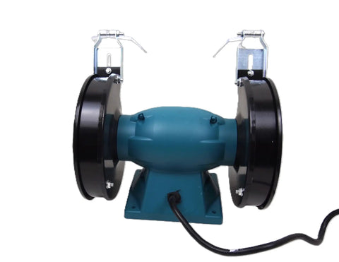 Knockout 6 Inch Bench Grinder With 300 Watt Motor And 3540 RPM dual wheels positioned for sharpening and polishing.